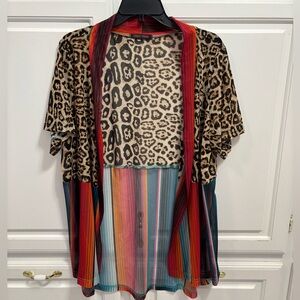 Crazy Train Animal Print Vibrant Stripe Short Sleeve Mesh Cardigan One Size